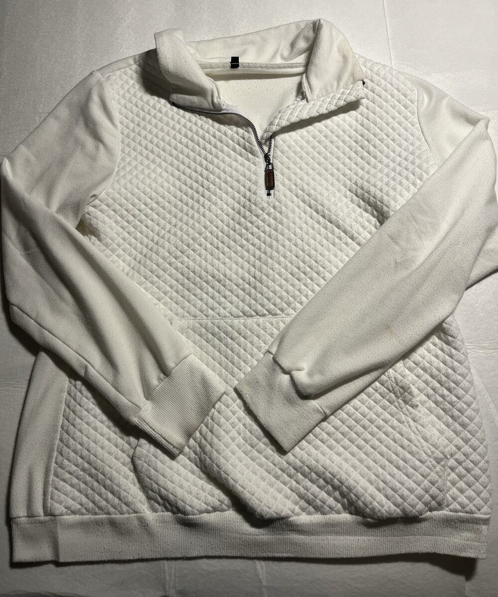 Women’s Large Quilted Quarter Zip Pullover White Cream Sweatshirt
